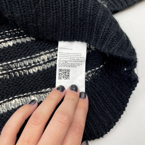 EUC Calvin Klein Black & White Marbled Stripes Pullover Crewneck Sweater Size M - Picture 5 of 9
